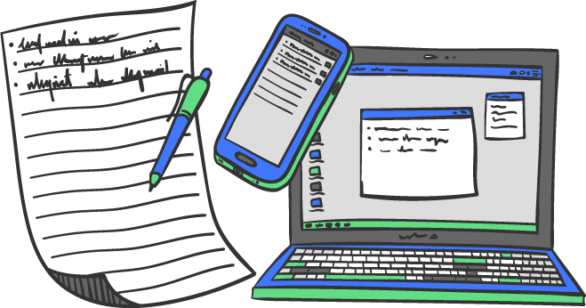 En notesbog, smartphone eller en bærbar computer kan alle bruges til at lave den her øvelse. 