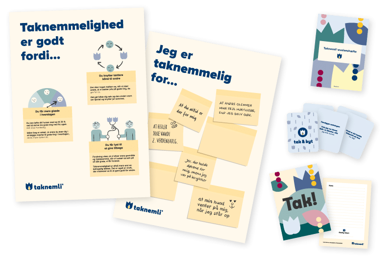 BIllede af materialerne fra undervisningsmateriale om taknemmelighed