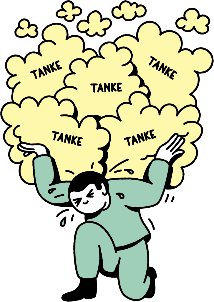 Ung person der bærer en masse tunger tanker og er tydeligt presset.