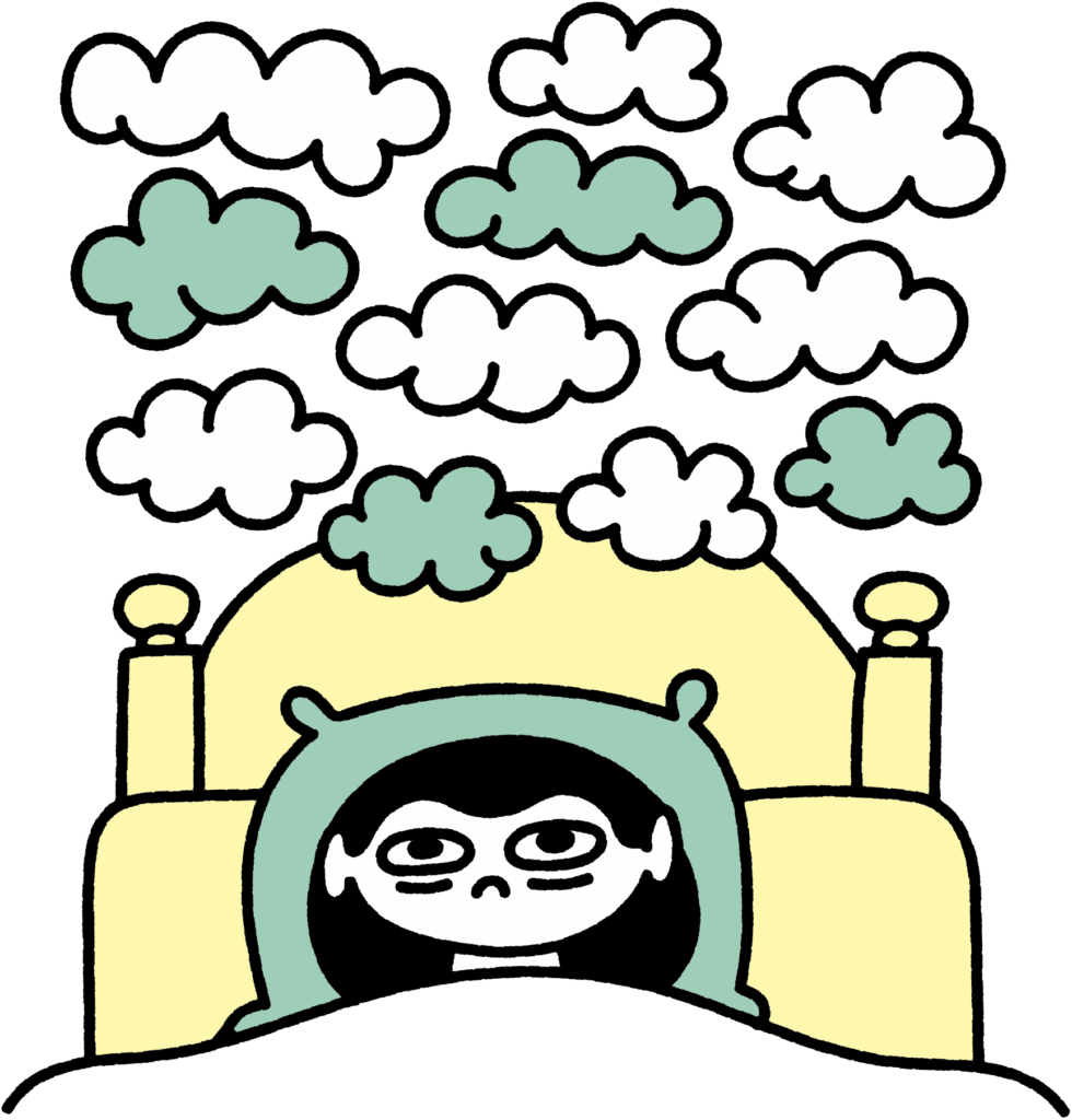 Ung person der ligger i sin seng og har en masse tanker, der gør at det er umuligt at falde i søvn.