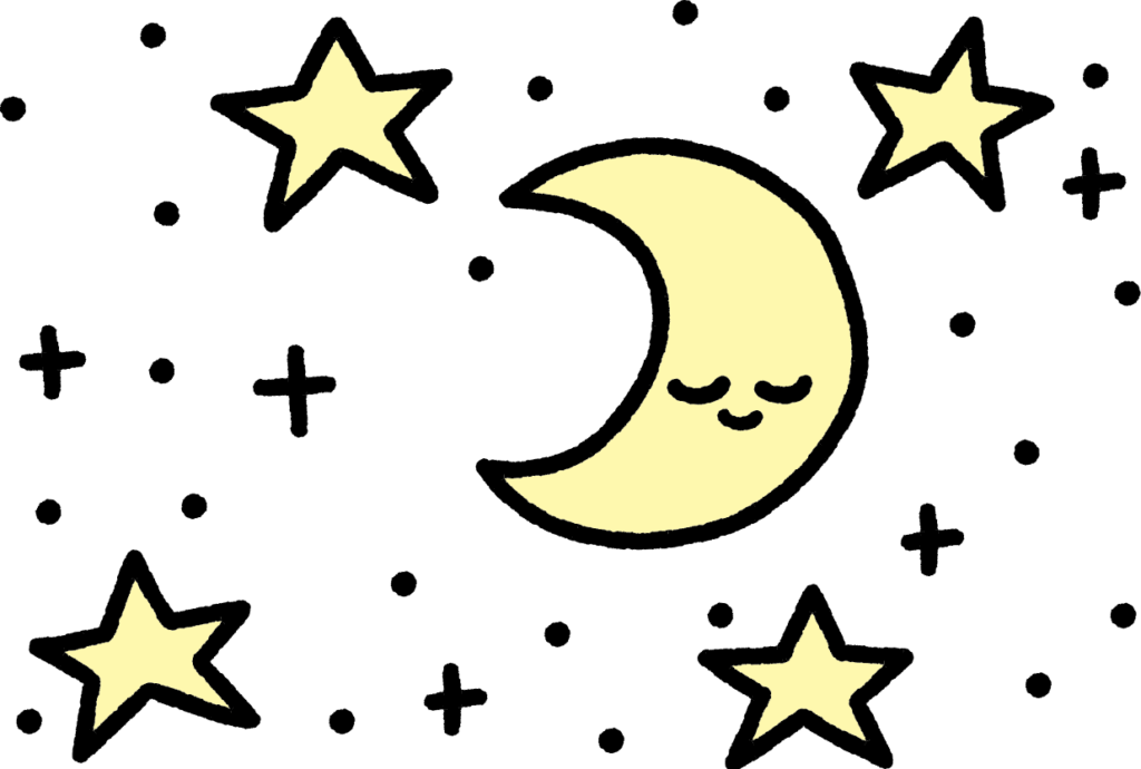 En sovende måne og en række stjerner