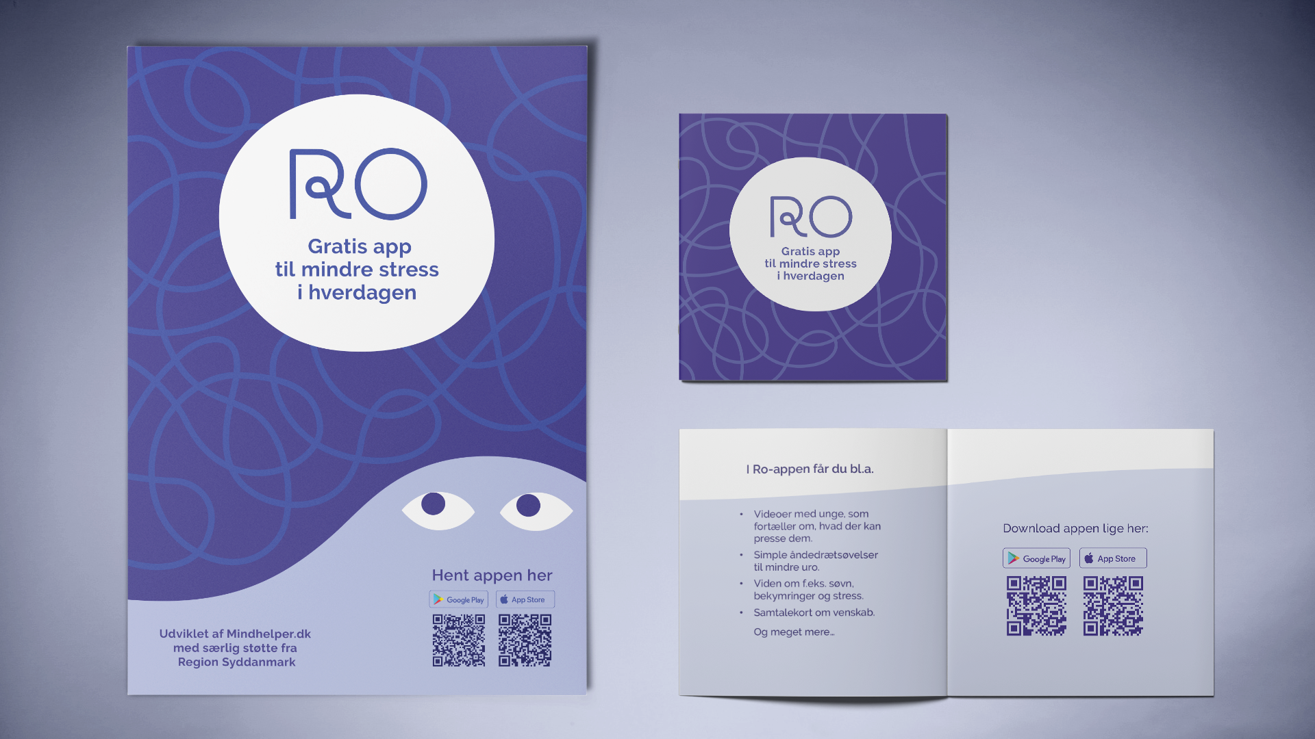 Visualisering af indholdet i pakken med materialer om Ro-appen.